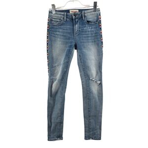 Driftwood Jackie Jeans Womens 24 Embroidered Stripe Distressed Boho Skinny Denim